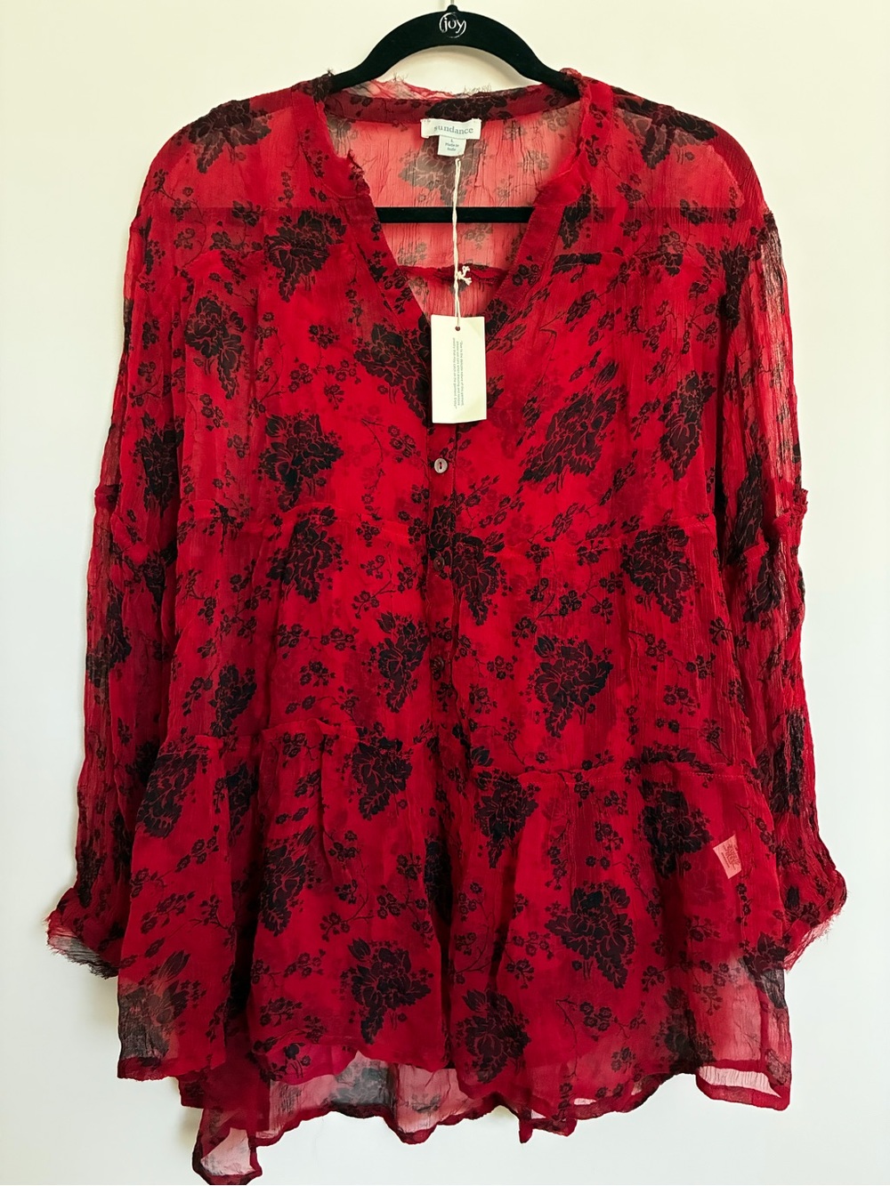 Sundance Red & Black Floral Peasant Blouse with tank size large
